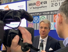 Sotto i riflettori e le telecamere Giorgio Santambrogio, presidente di ADM, partner organizzativo di Marca
